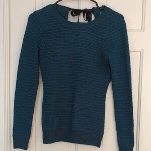 Green and Teal Crew Neck Tie Back Sweater by Pim + Larkin
